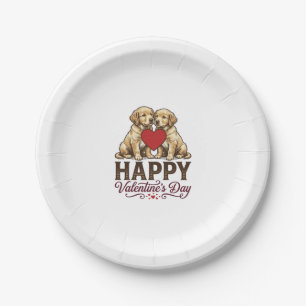 Golden Retriever Frohes Valentinstag Pappteller