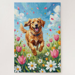 Golden Retriever Frühling Wiese Blumen Hund