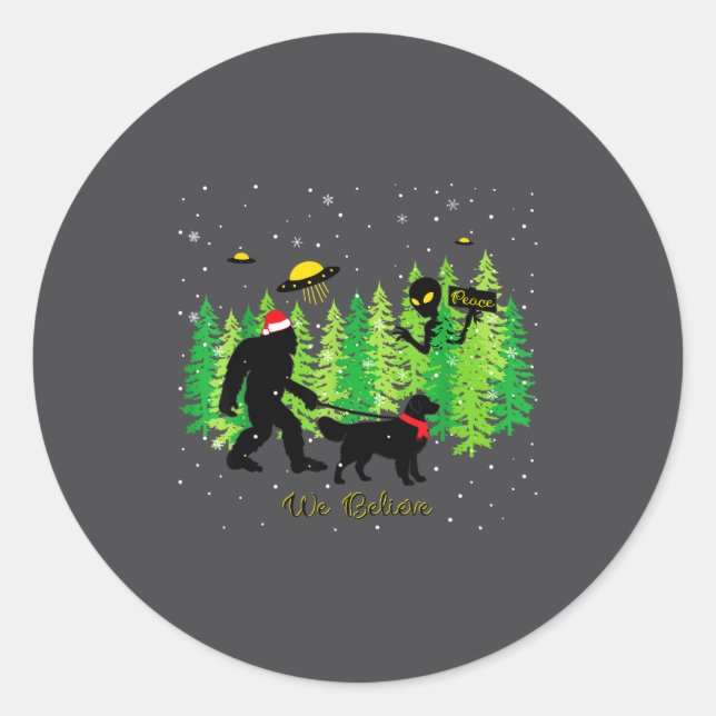 Golden Retriever Funny Bigfoot Christmas Alien Ufo Runder Aufkleber (Vorderseite)