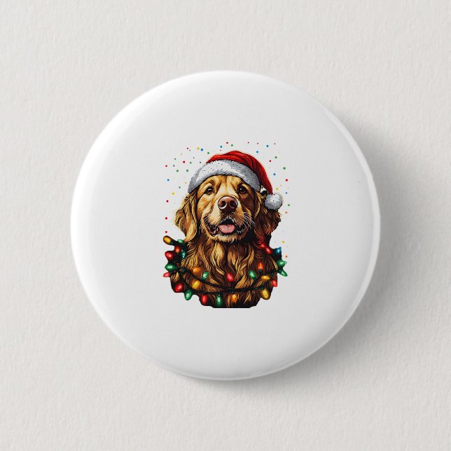Golden Retriever Funny dog Christmas Santa Hat lig Button (Vorderseite)