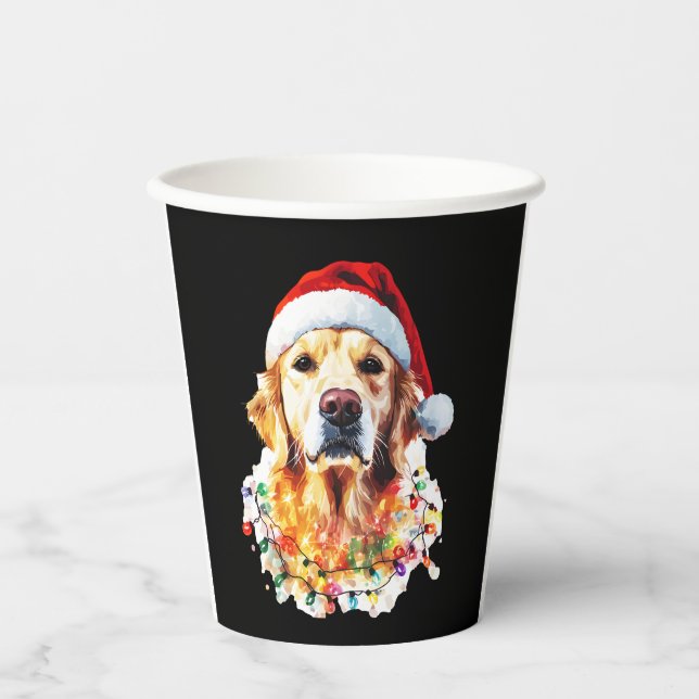 Golden Retriever Funny dog Christmas Santa Hat lig Pappbecher (Vorderseite)
