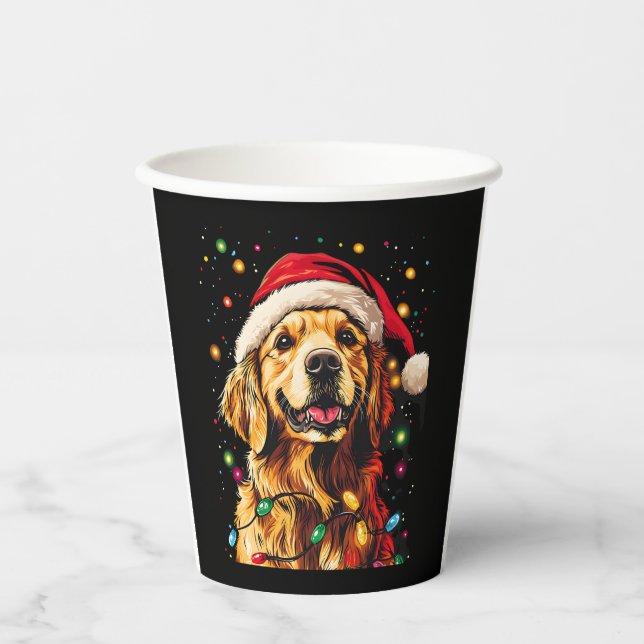 Golden Retriever Funny dog Christmas Santa Hat lig Pappbecher (Vorderseite)