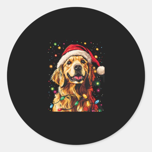 Golden Retriever Funny dog Christmas Santa Hat lig Runder Aufkleber (Vorderseite)