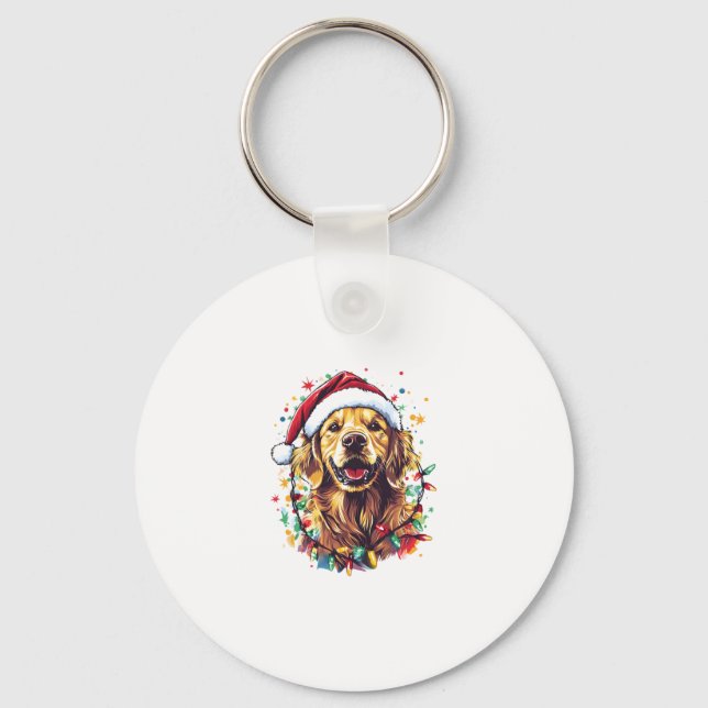 Golden Retriever Funny dog Christmas Santa Hat lig Schlüsselanhänger (Vorderseite)