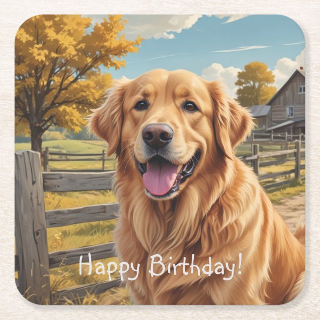 Golden Retriever Geburtstag Rechteckiger Pappuntersetzer (Vorderseite)