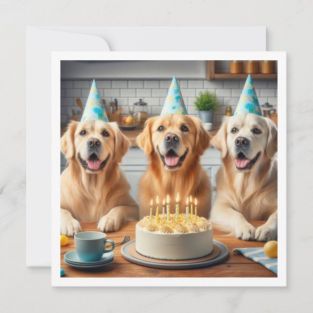 Golden Retriever Geburtstagskarte, Hundebeitag Einladung (Vorderseite)