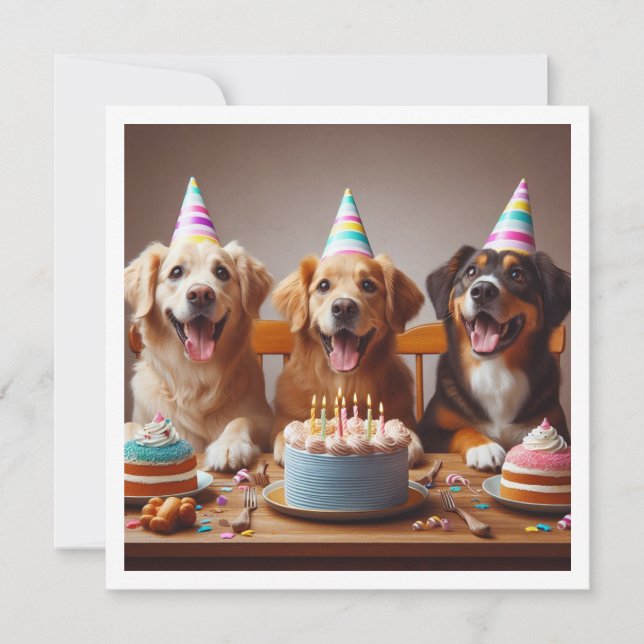 Golden Retriever Geburtstagskarte, Hundebeitag Einladung (Vorderseite)