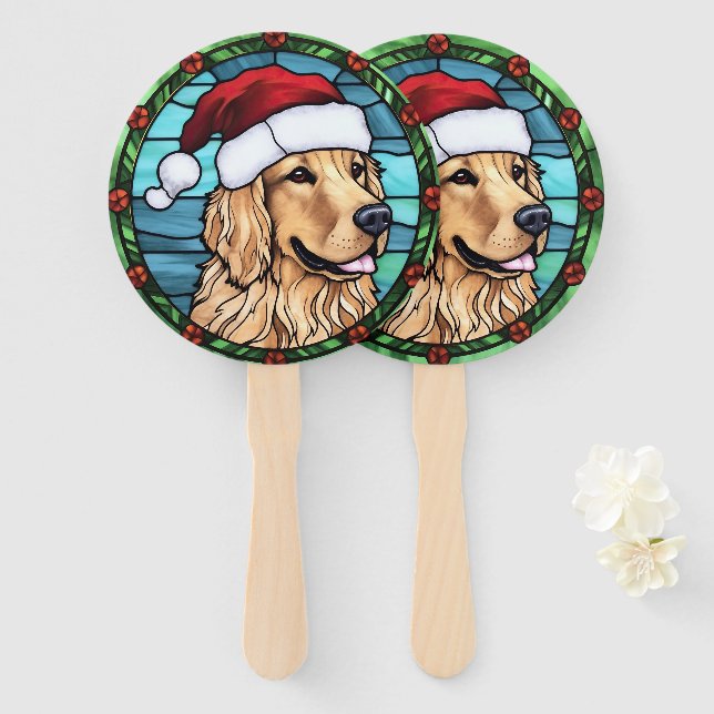 Golden Retriever gesteinigtes Glass Weihnachten Fächer (Vorne und Hinten)