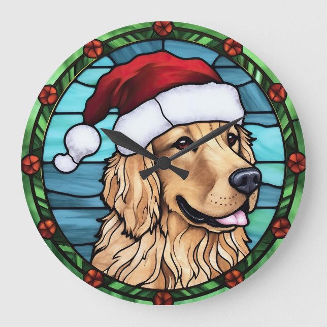 Golden Retriever gesteinigtes Glass Weihnachten Große Wanduhr (Vorderseite)