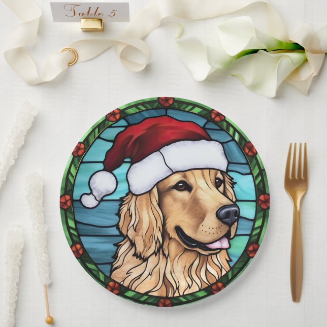 Golden Retriever gesteinigtes Glass Weihnachten Pappteller (Hochzeit)
