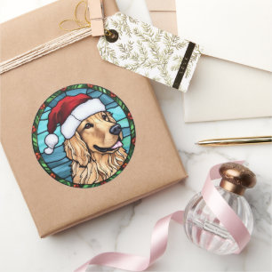 Golden Retriever gesteinigtes Glass Weihnachten Runder Aufkleber
