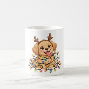 Golden Retriever Geweih Weihnachtslichter Tasse