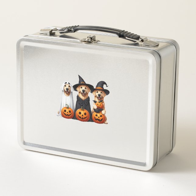 Golden Retriever Ghost Halloween Hundeliebhaber Metall Brotdose (Vorderseite)