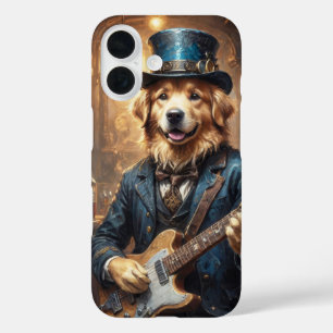 Golden Retriever Gitarre auf Bühne spielen iPhone 16 Hülle