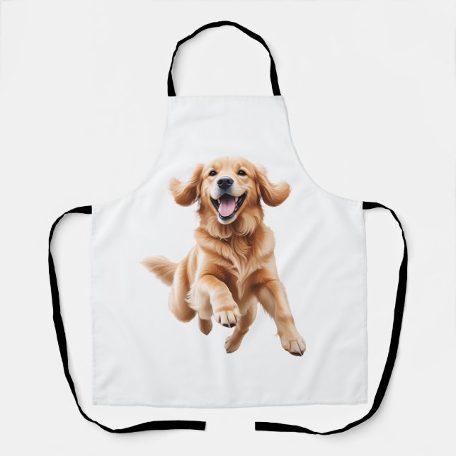 Golden Retriever glücklicher Spielspass Springen i Schürze (Vorderseite)
