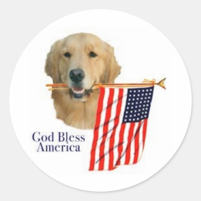 Golden Retriever God Bless America Sticker (Vorderseite)