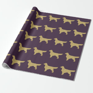 Golden Retriever   Gold Glitzer lila lila Geschenkpapier