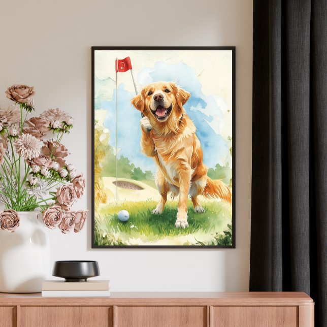 Golden Retriever Golf Watercolor Poster  Leinwanddruck (Von Creator hochgeladen)