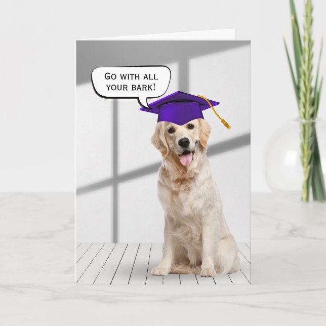 Golden Retriever Graduate mit Lila Cap Karte (Vorderseite)
