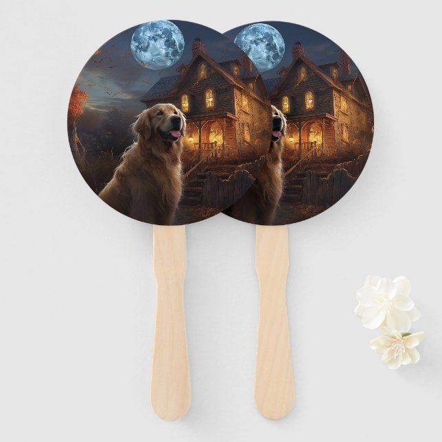 Golden Retriever Halloween Beängstigend Fächer (Vorne und Hinten)