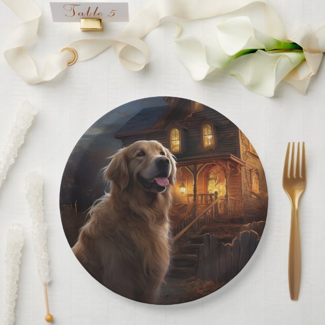 Golden Retriever Halloween Beängstigend Pappteller (Hochzeit)