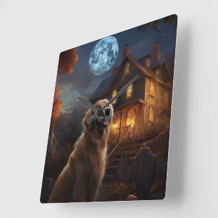Golden Retriever Halloween Gruselig Quadratische Wanduhr