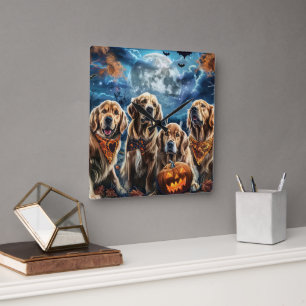 Golden Retriever Halloween Gruselig  Quadratische Wanduhr