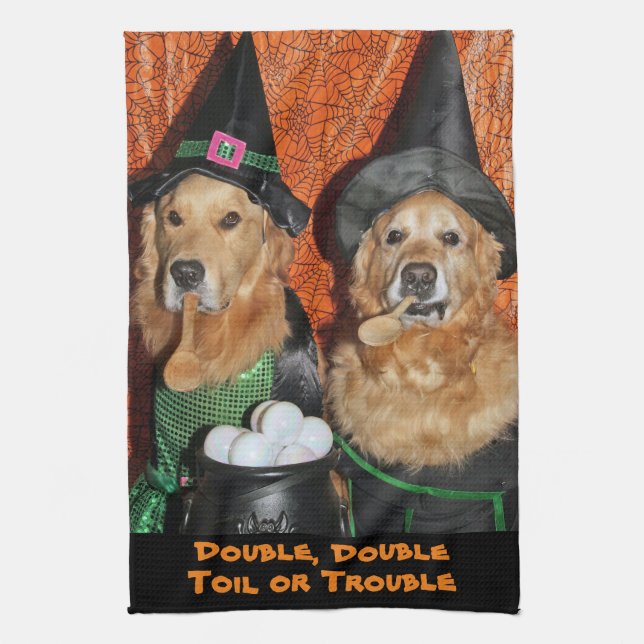 Golden retriever-Halloween-Hexen Küchentuch (Vertikal)