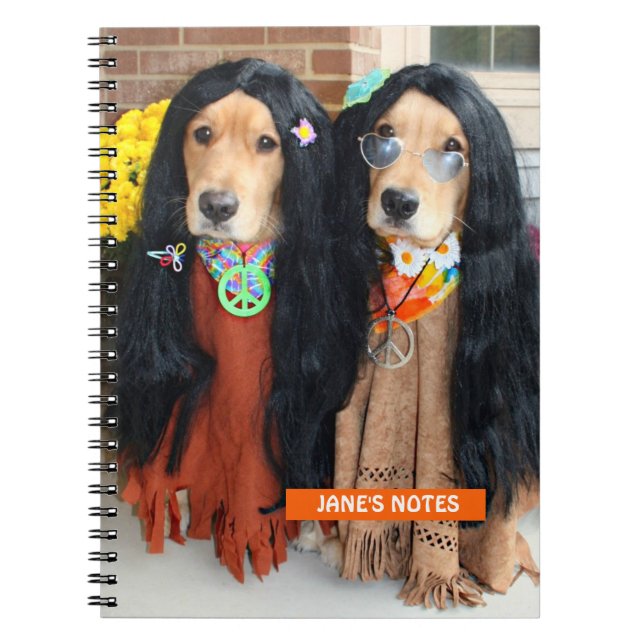 Golden Retriever Halloween Hippie-Notebook Notizblock (Vorderseite)