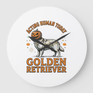 Golden Retriever Halloween-Kürbis-Hundekostüm-Shir Große Wanduhr