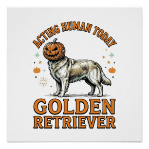 Golden Retriever Halloween-Kürbis-Hundekostüm-Shir Poster