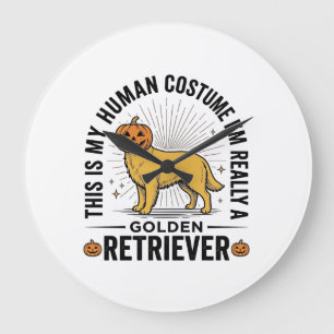 Golden Retriever Halloween-Kürbiskostüm-Design_ Große Wanduhr