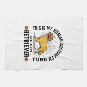 Golden Retriever Halloween-Kürbiskostümentwurf_ Geschirrtuch