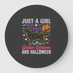Golden Retriever Halloween-Mädchen-Kürbis-Hund-Des Große Wanduhr