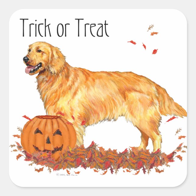 Golden Retriever Halloween Quadratischer Aufkleber (Vorderseite)