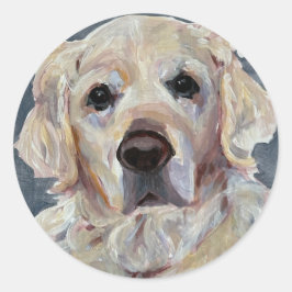 Golden Retriever Handgemalt auf Leinwand Runder Aufkleber