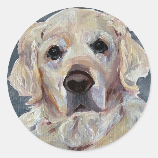 Golden Retriever Handgemalt auf Leinwand Runder Aufkleber (Vorderseite)