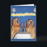 Golden Retriever Hanukkah Menorah Lighting Feiertagskarte<br><div class="desc">Diese goldenen Retrievers beleuchten die Menorah,  um allen eine goldene Hanukkah zu wünschen.</div>