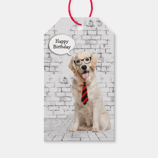 Golden Retriever Happy Birthday Geschenkanhänger (Vorderseite)