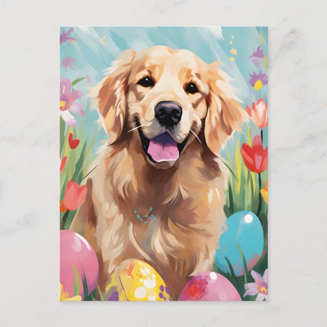 Golden Retriever Happy Oaster Postkarte (Vorderseite)