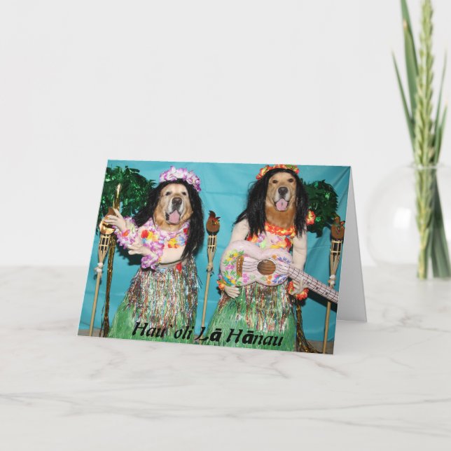 Golden Retriever Hawaiian Hula Birthday Karte (Vorderseite)