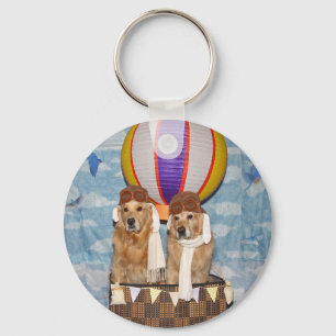 Golden retriever-Heißluft-Ballon-Piloten Schlüsselanhänger