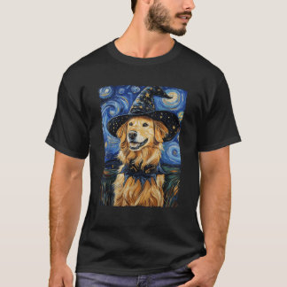Golden Retriever Hexenkostüm Malerei Sternennacht T-Shirt