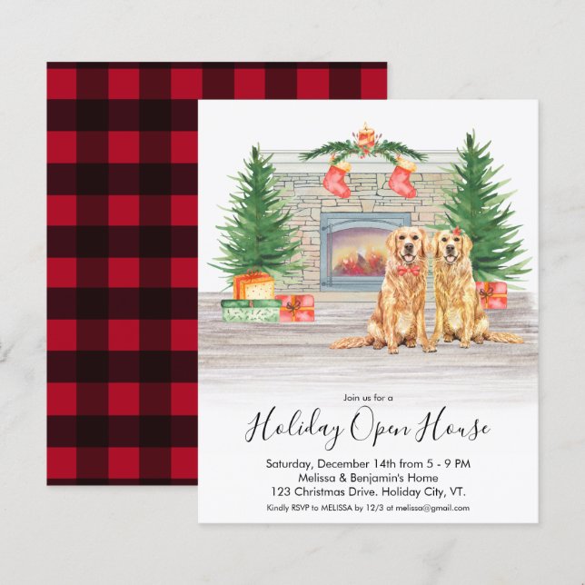 Golden Retriever Holiday Open House Einladung (Vorne/Hinten)