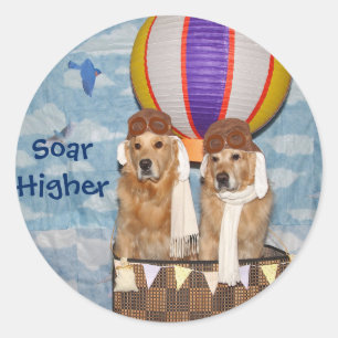 Golden Retriever Hot Air Ballon Piloten Runder Aufkleber