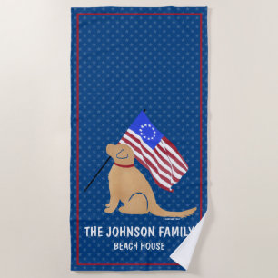 Golden Retriever Hund Amerikanische Flagge Strandt Strandtuch