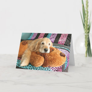 Golden Retriever Hund auf Bettwäsche Miss You Karte