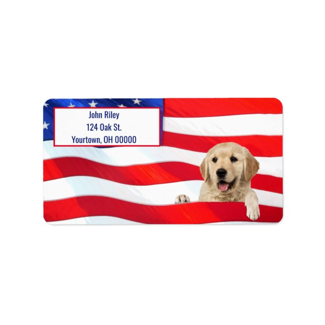 Golden Retriever Hund auf Fahne Adressaufkleber (Vorne)