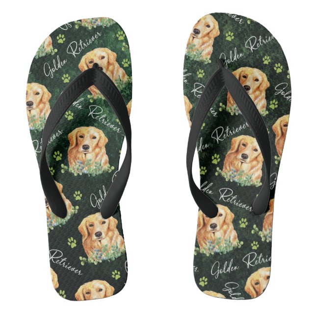 Golden Retriever Hund, Eukalyptus Blätter, Paw Pri Flip Flops (Fußbett)