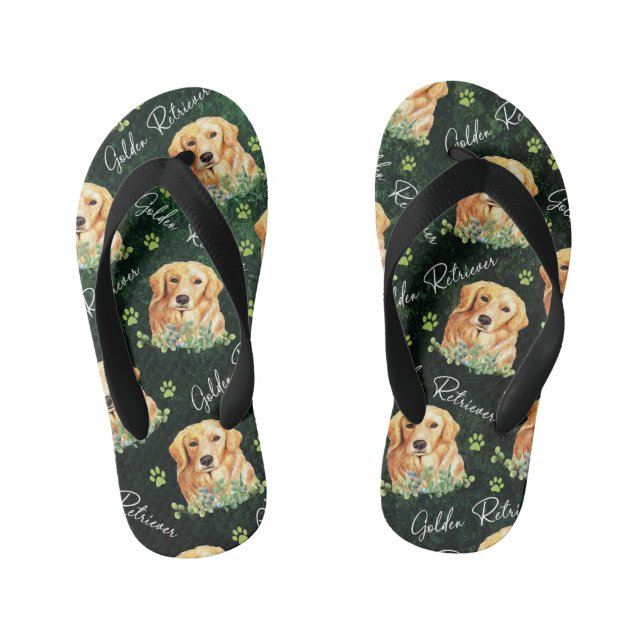 Golden Retriever Hund, Eukalyptus Blätter, Paw Pri Kinderbadesandalen (Fußbett)